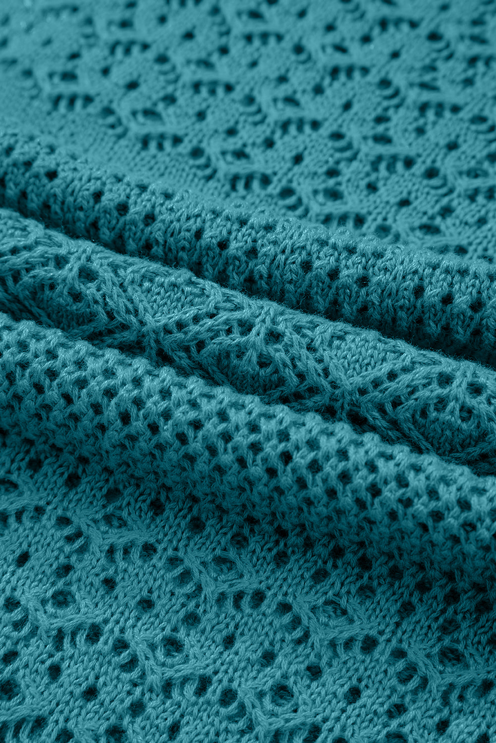 Solid Hollow Knit Open-Front Cardigan