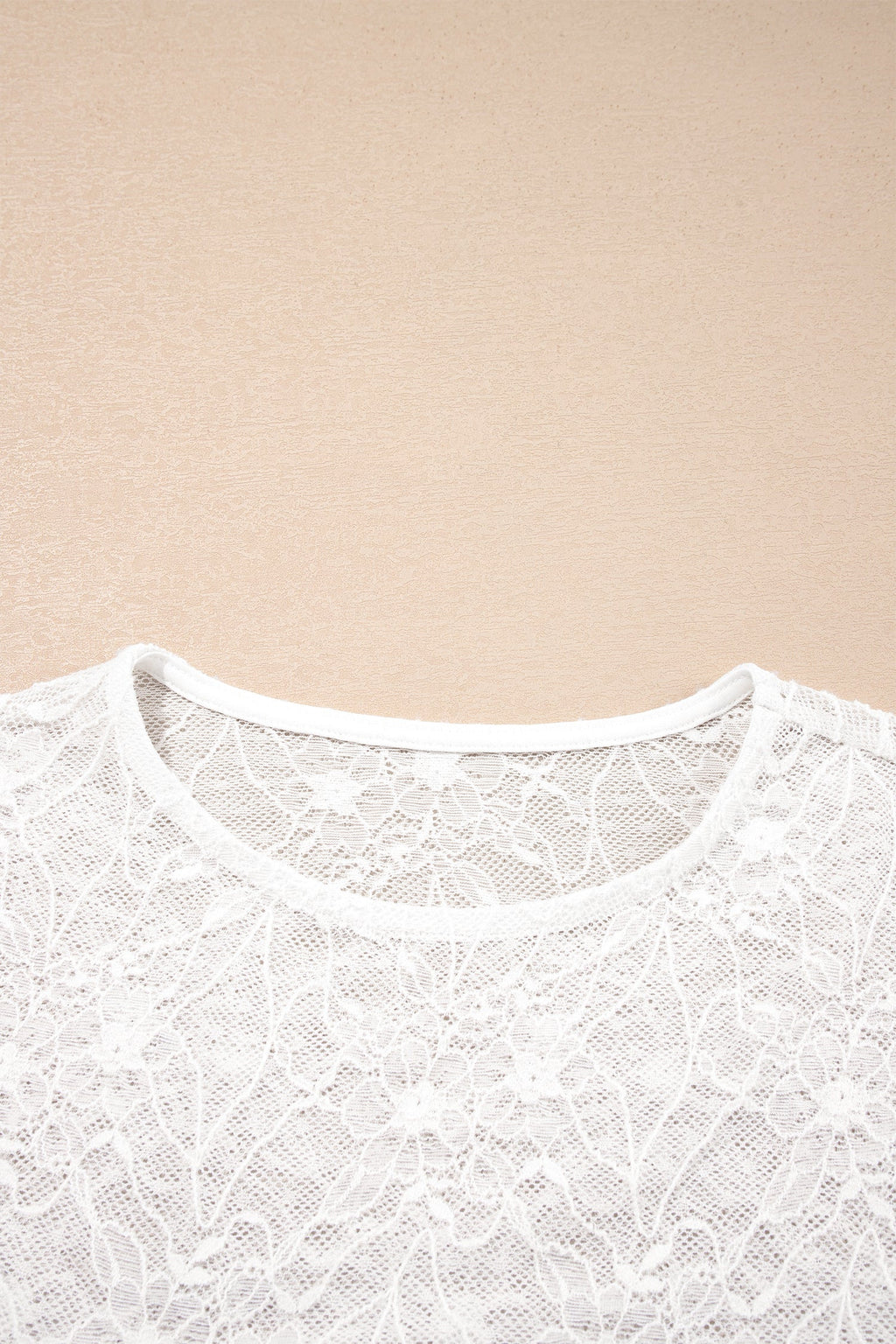 Beige Long Sleeve Sheer Mesh Lace Top