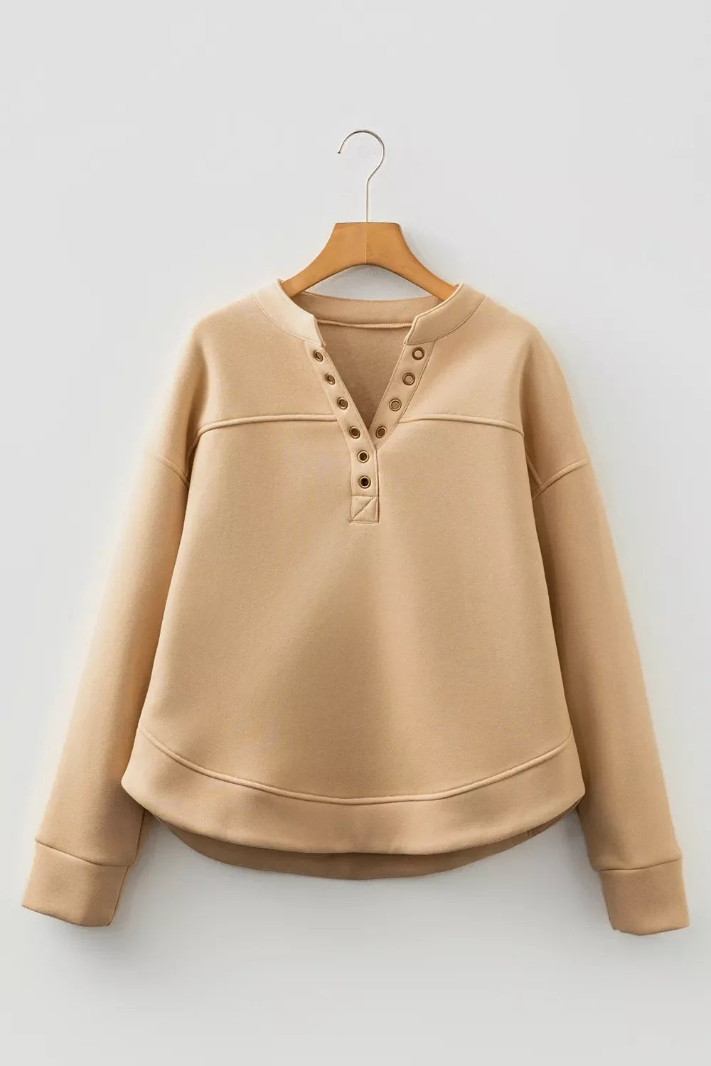 Eyelet Button Placket Dropped Shoulder Sweatshirt