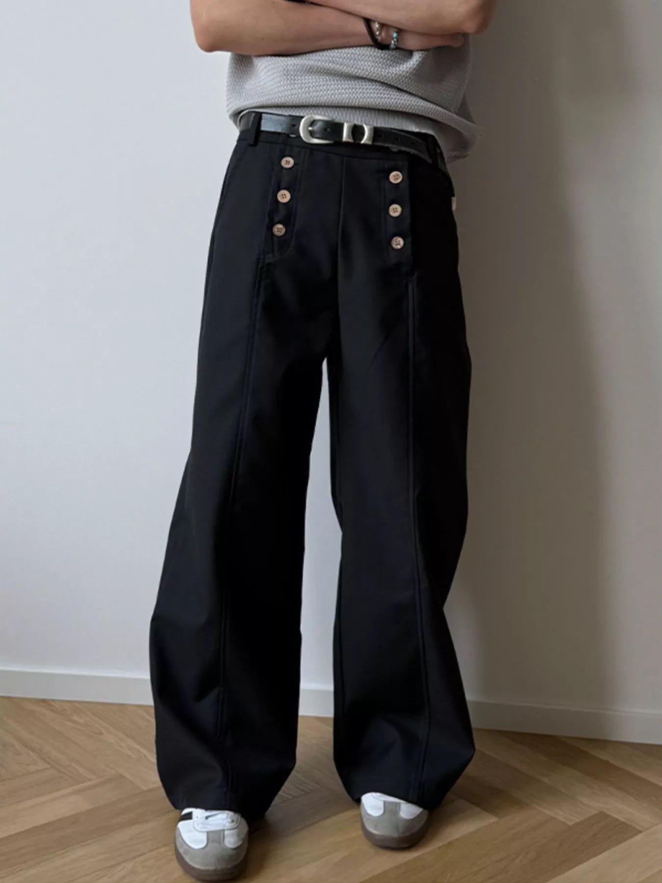 Men's  Button-Detailed Wide Leg Pants