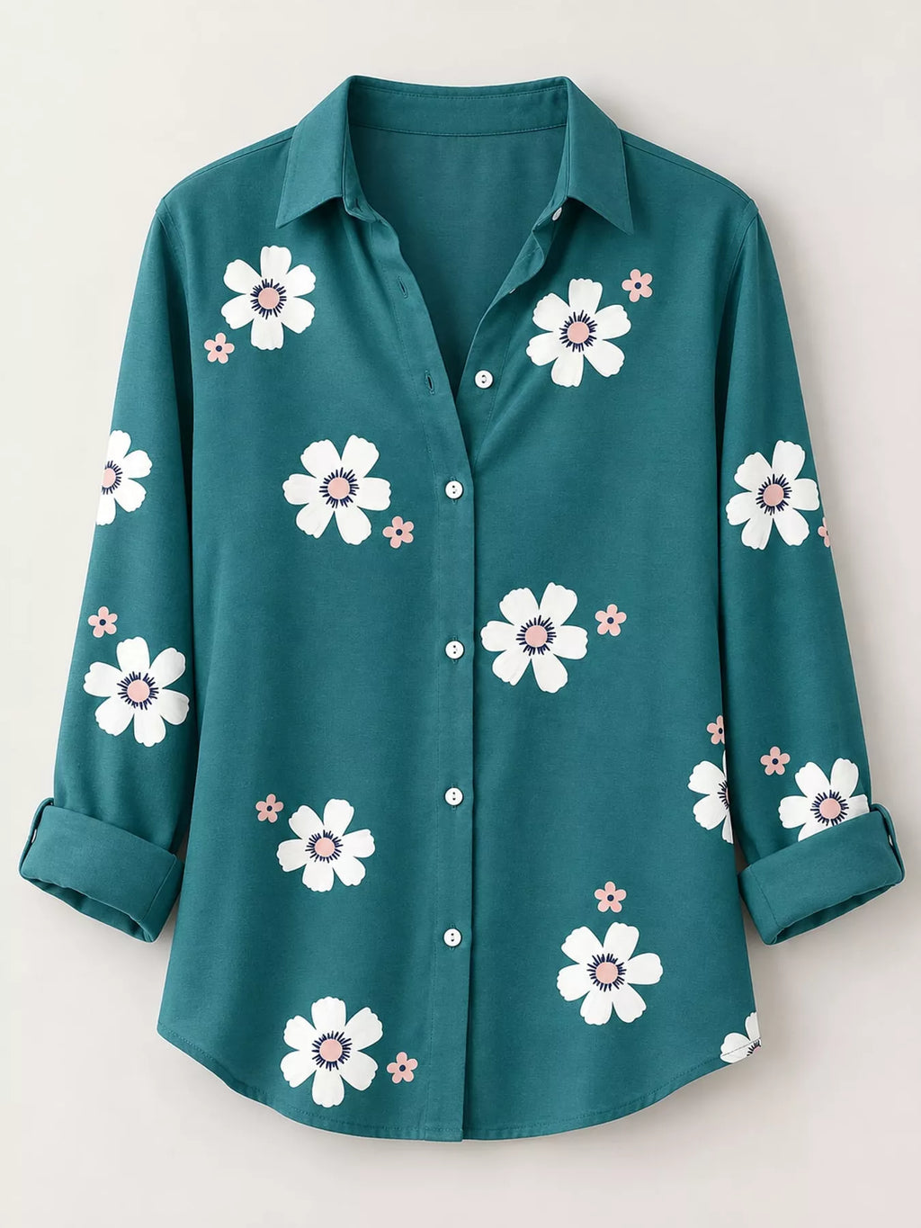 Full Size Floral Print Button-Down Casual Shirt Plus Size