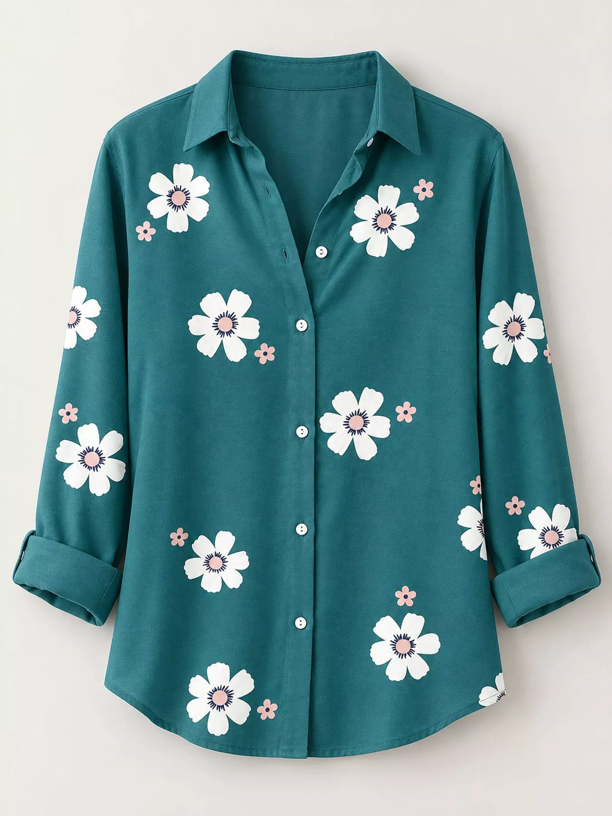 Full Size Floral Print Button-Down Casual Shirt Plus Size