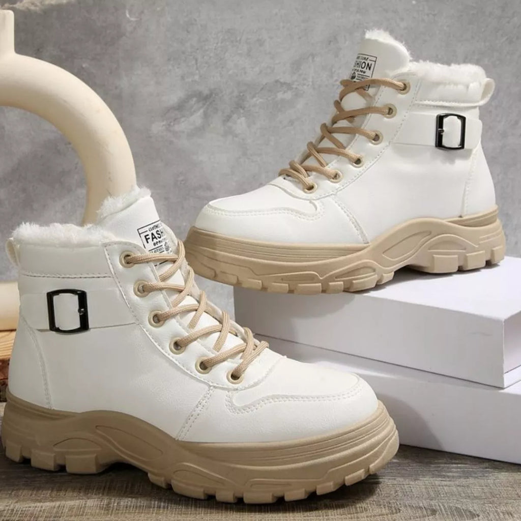 Warm Lined Ankle Boots with Buckle Detail