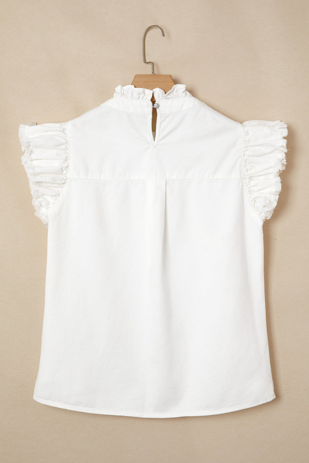 White Frilled Collar Flutter Sleeve Denim Top