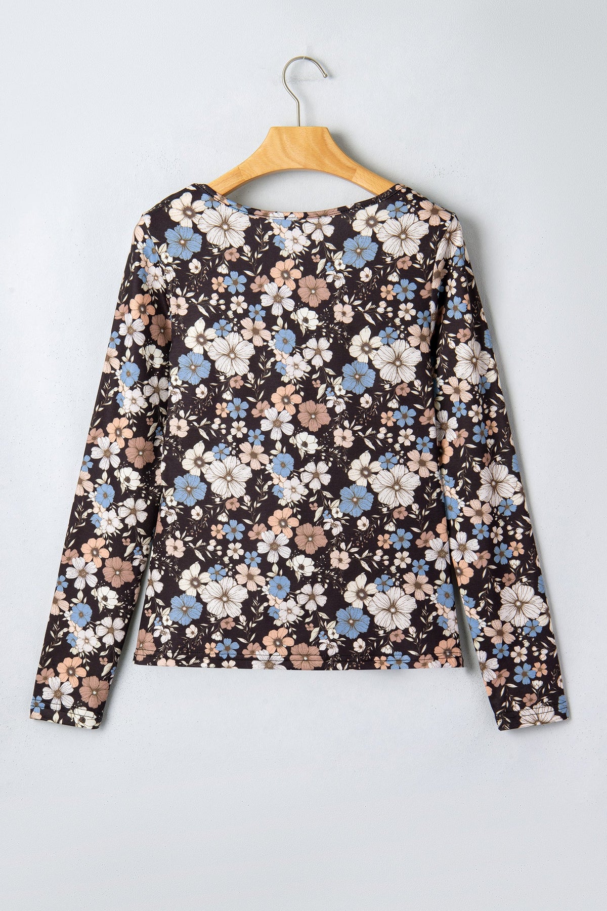 Leopard & Floral Square Neck Long Sleeve T-Shirt