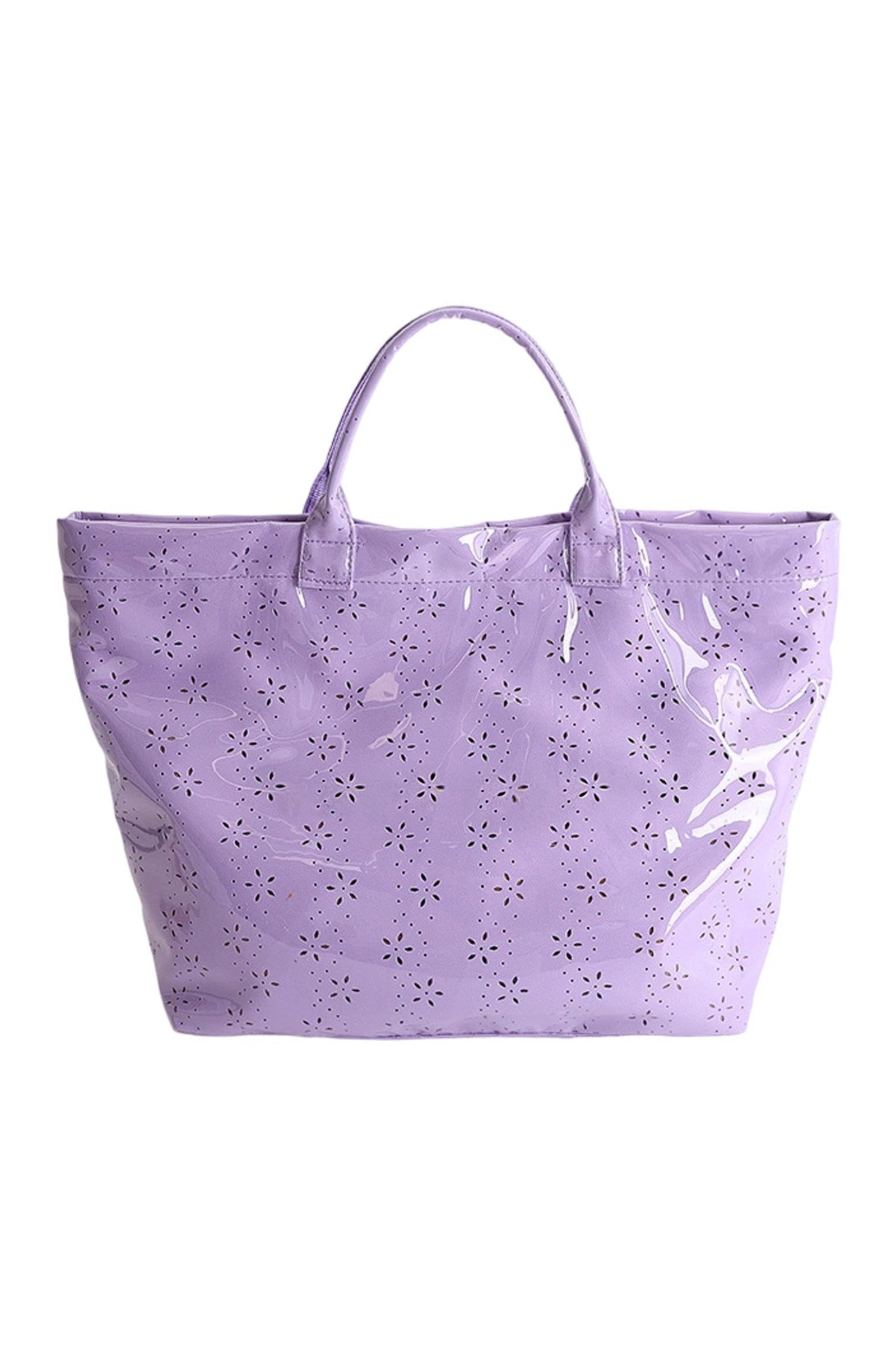Orchid Eyelet Flower Pattern PVC Glossy Waterproof Tote Bag
