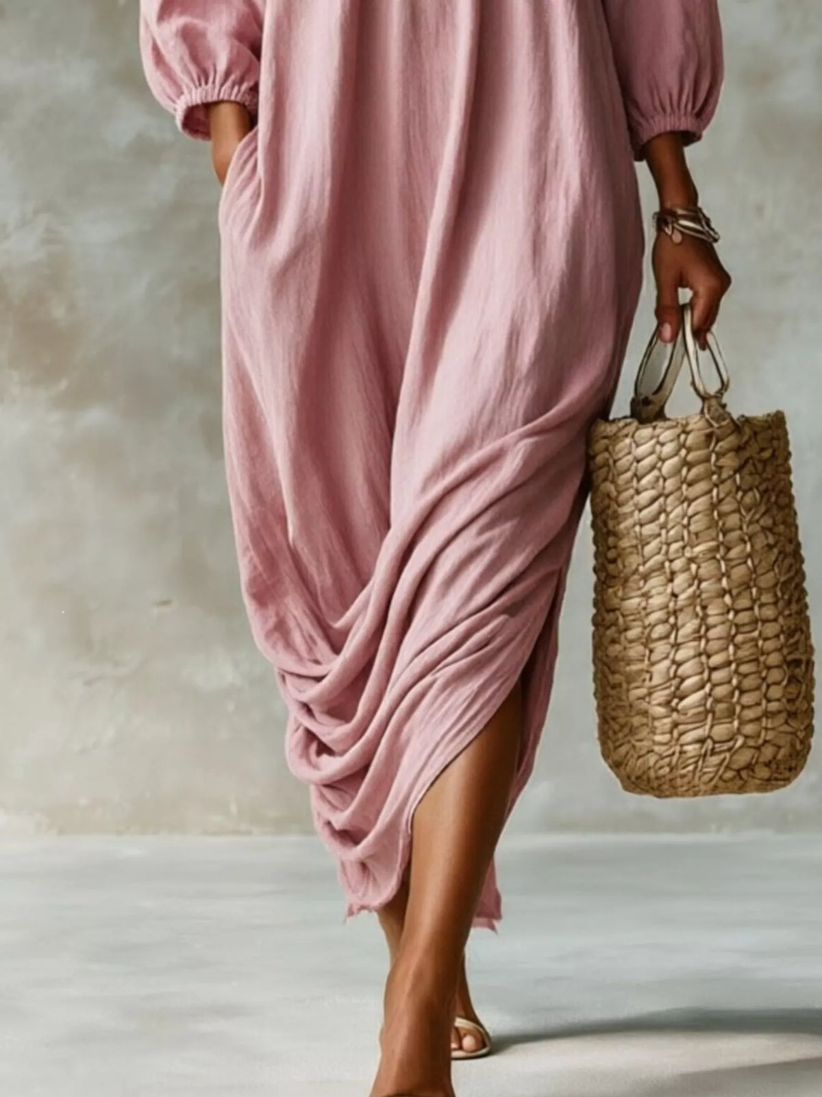 Ruffled Boat Neck Ruched Midi Dress