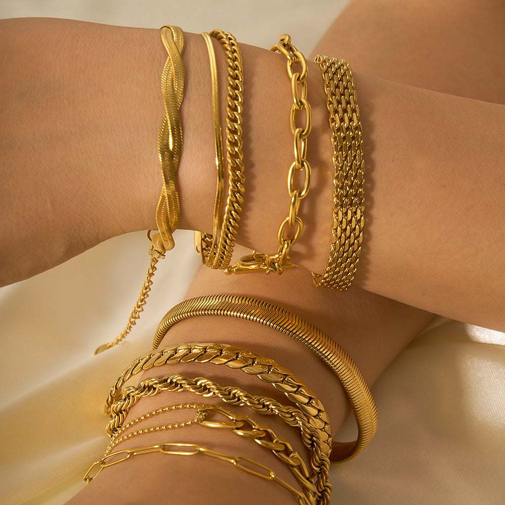 18k Gold Plated 304 Stainless Steel Bracelet Diy Jewelry Accessories Chain Accessories Cuban Chain Twist Chain Bracelet Wholesale