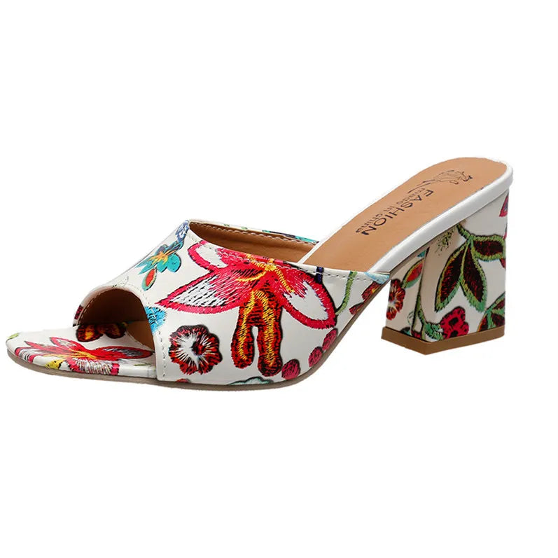 Printed Block Heels Sandals