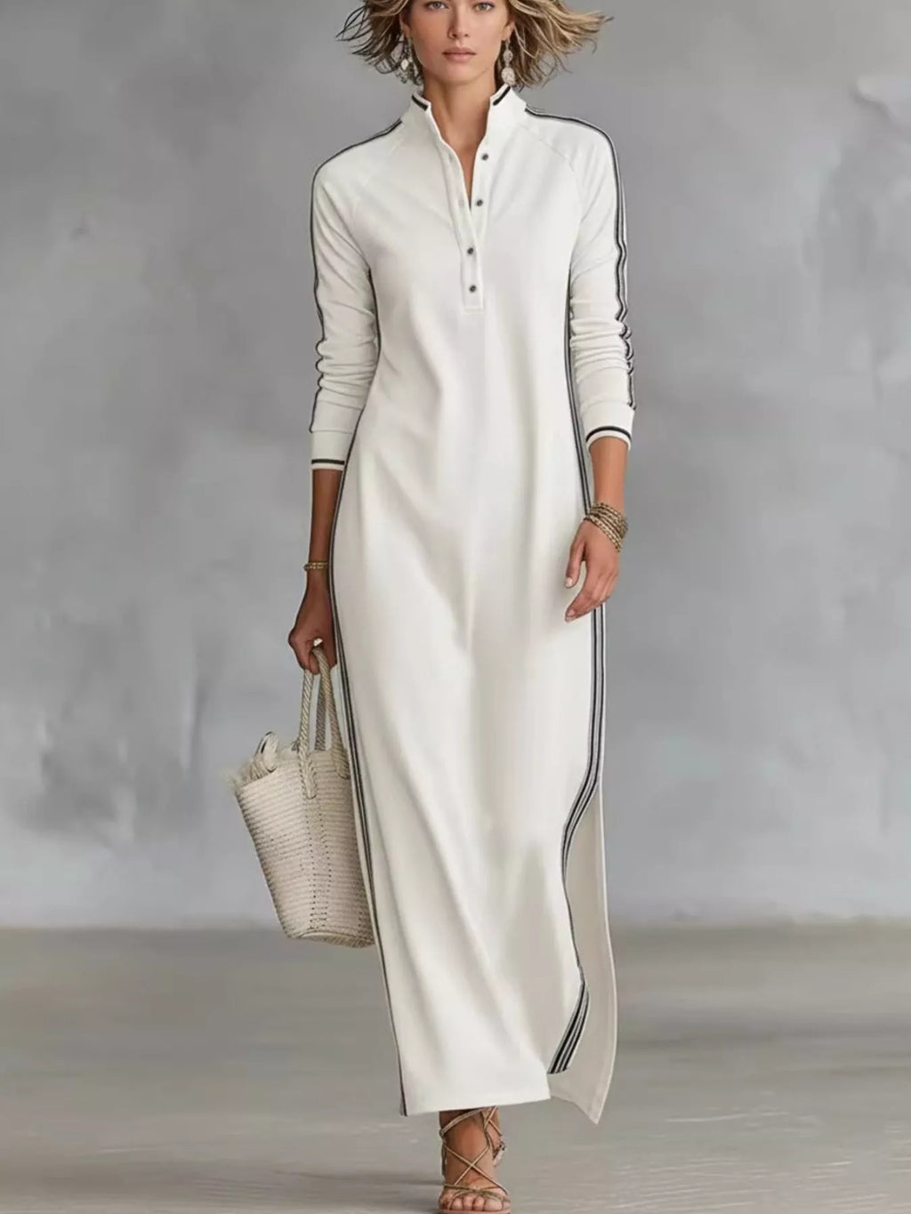 Side Stripe Detail Slit Maxi Dress