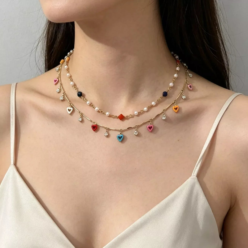 2 Piece Heart Charm Necklace