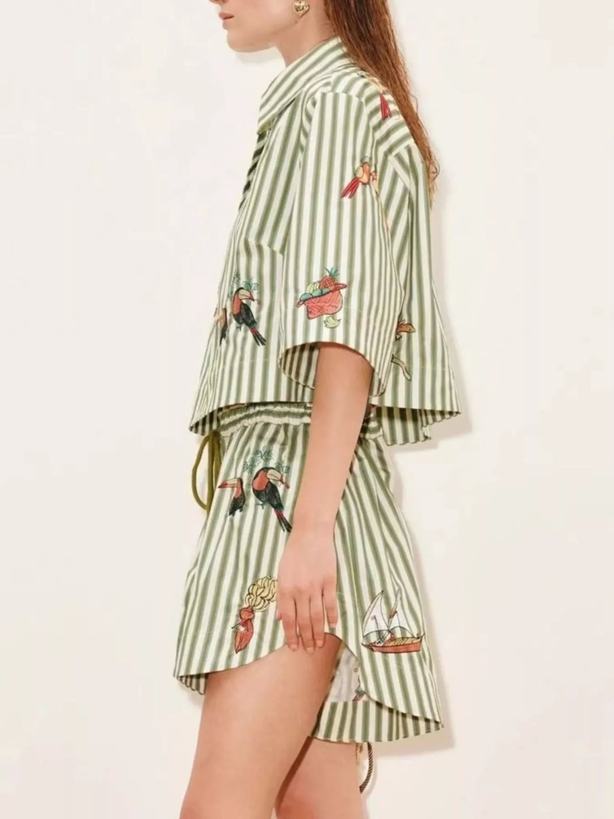 Printed Striped Shirt and Shorts Set