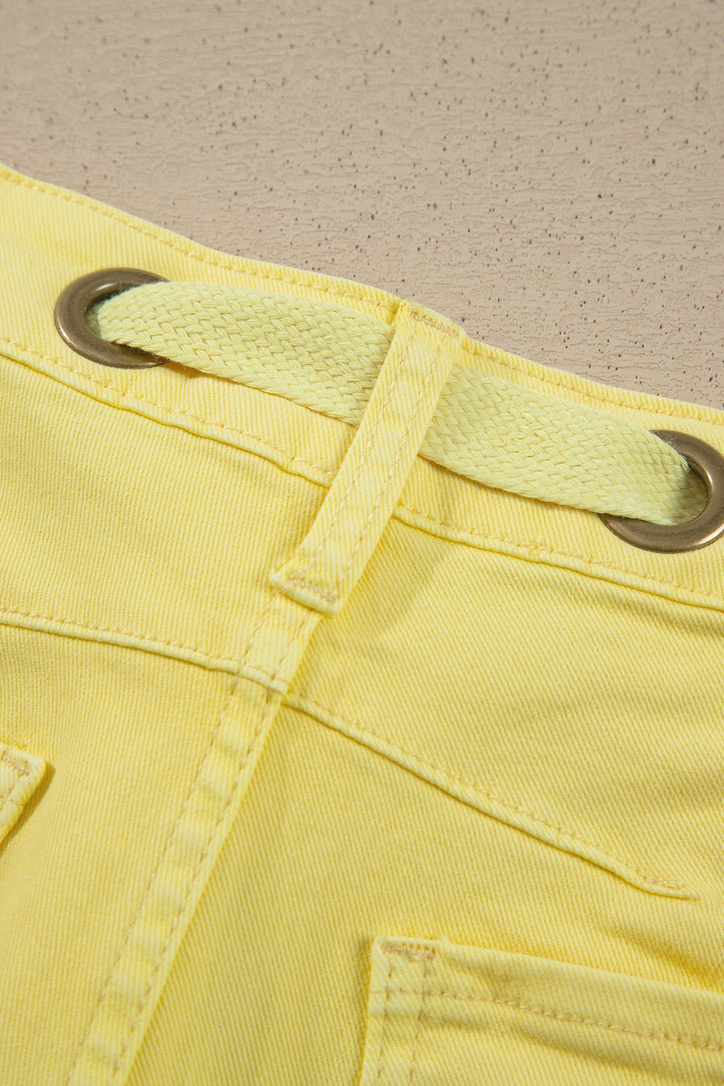 Light Pink Solid Color Grommet Detail Knot Waist Barrel Jeans