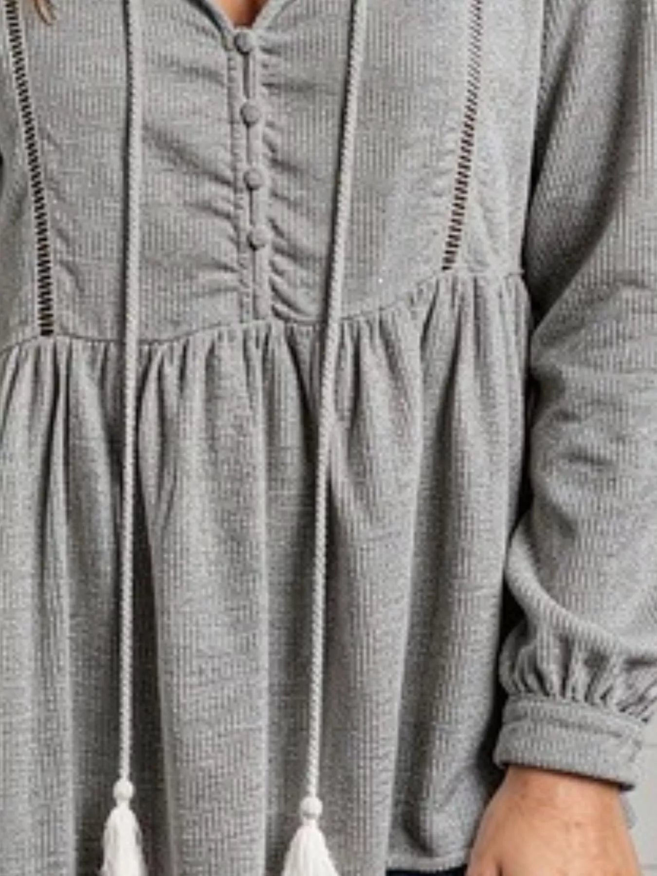 Tassel Drawstring Long Sleeve Peplum Top