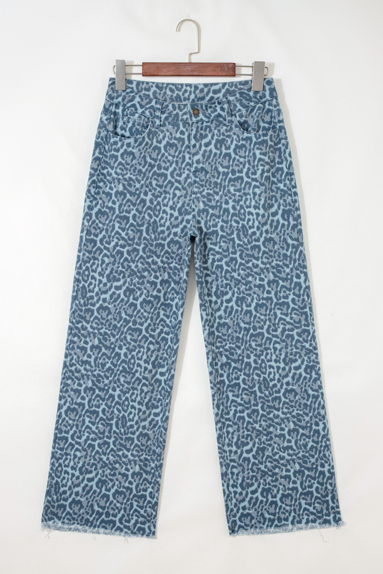 Leopard Frayed Edge High Waist Wide Leg Jeans