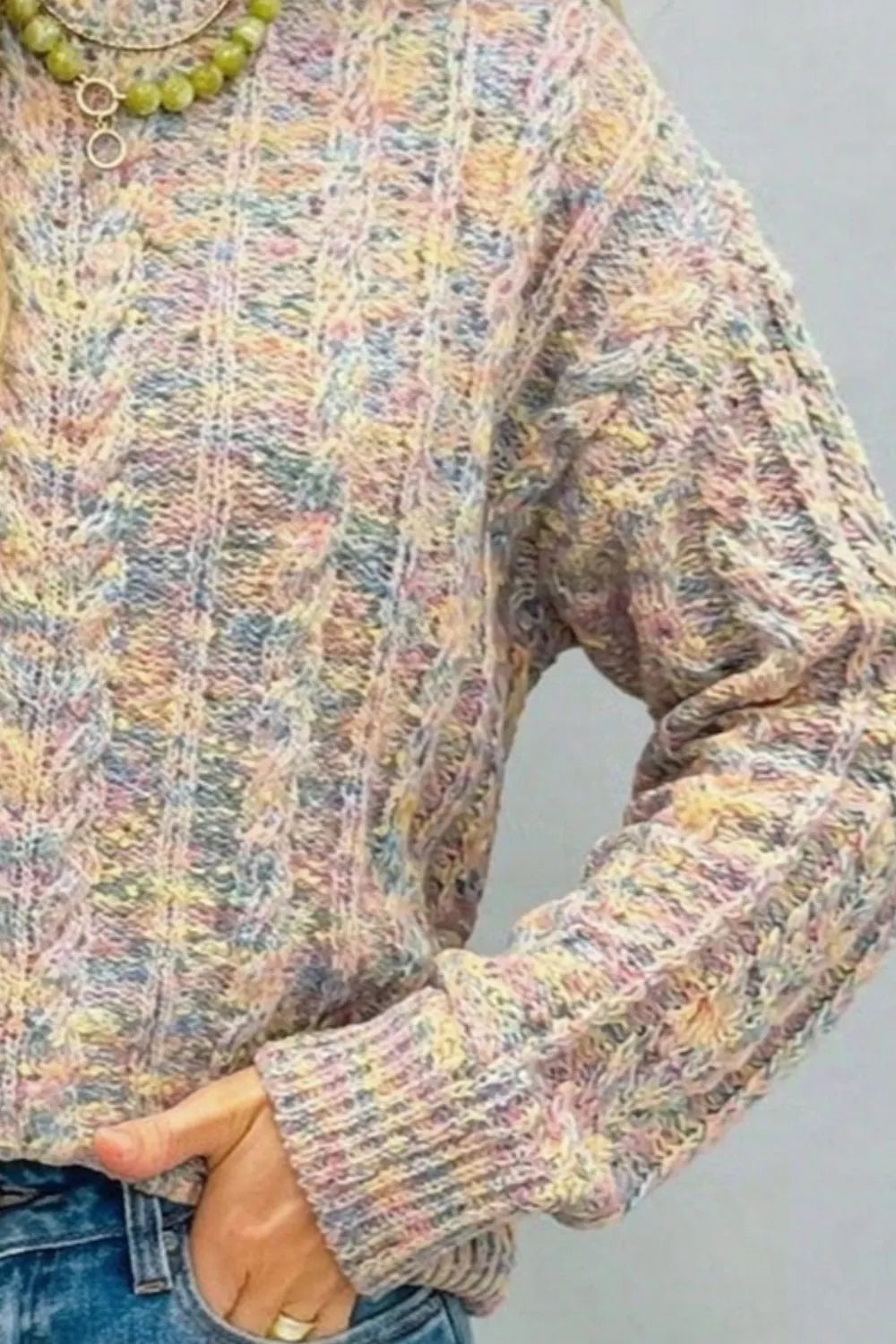 Multicolor Cable Knit Dropped Shoulder Sweater