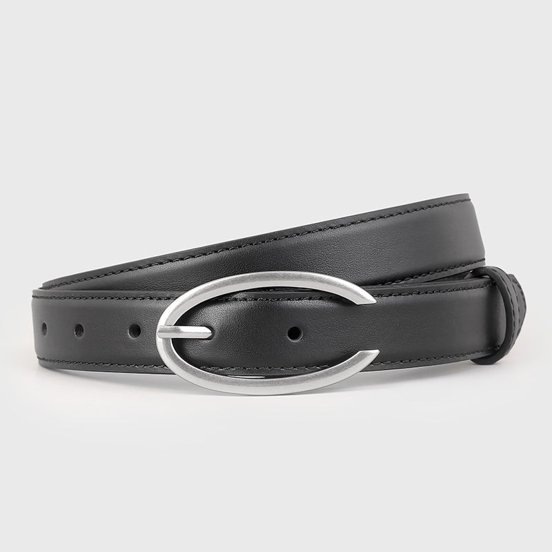 Oval Buckle Leather Belt