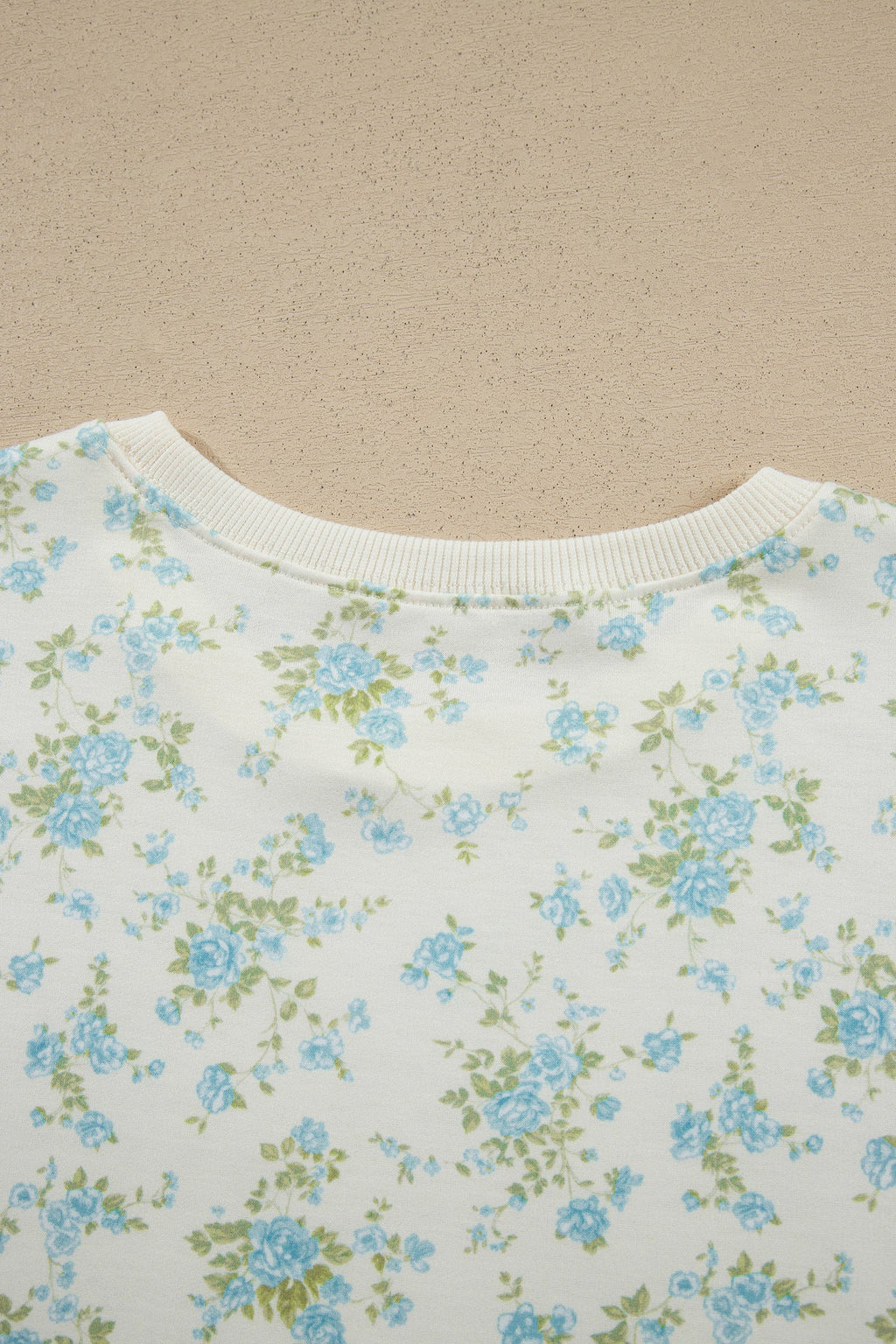 Sky Blue Floral Print Short Sleeve Elastic Waist Pocket Two Piece Set