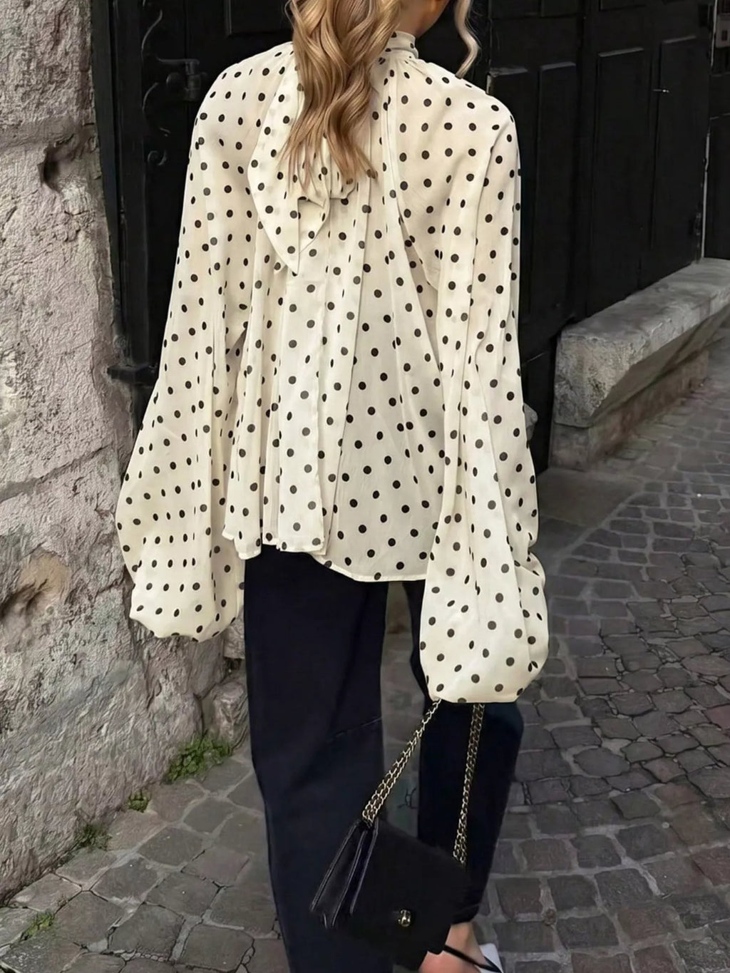Polka Dot Balloon Sleeve Blouse