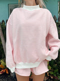 Striped Mock Neck Sweatshirt and Shorts Set