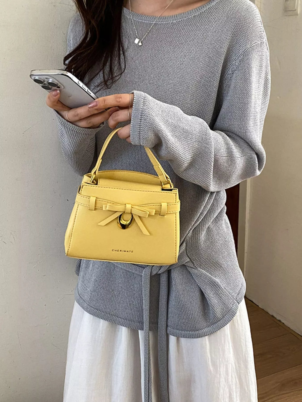 Bow PU Leather Crossbody Bag