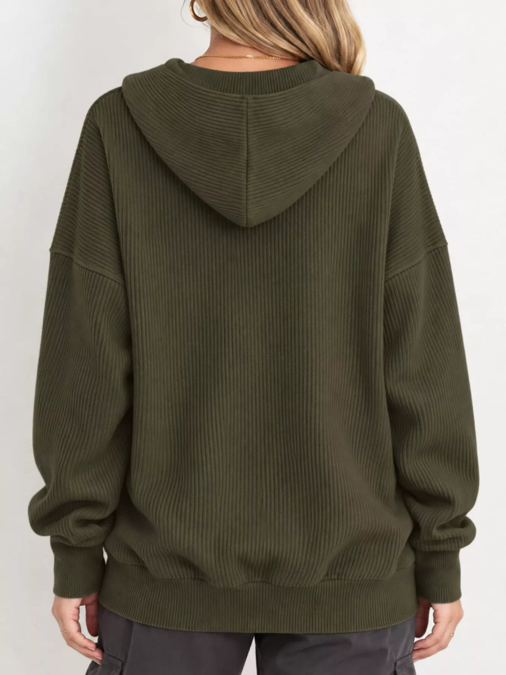 Full Size Snap Button Placket Dropped Shoulder Hoodie Plus Size