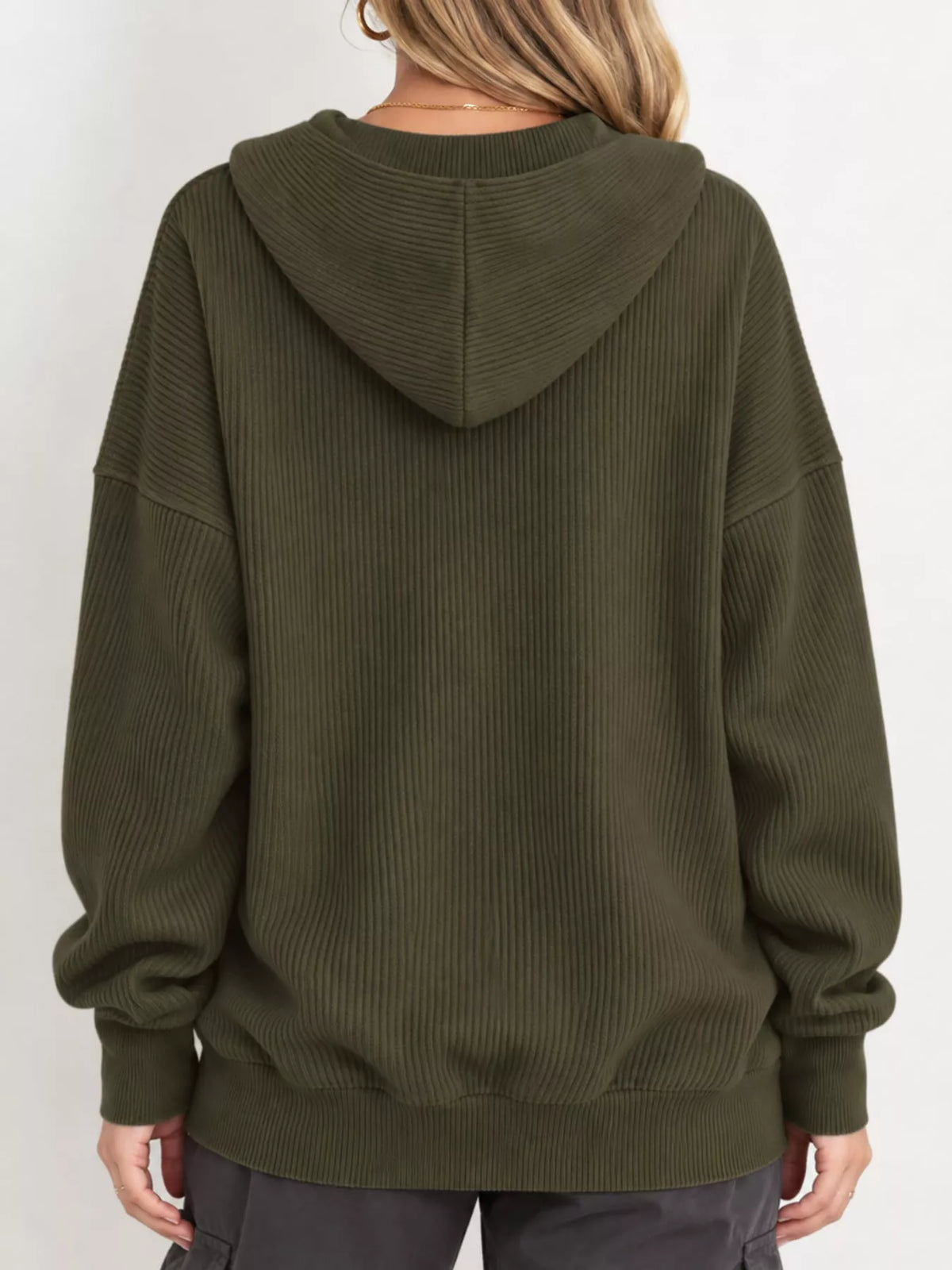 Full Size Snap Button Placket Dropped Shoulder Hoodie Plus Size