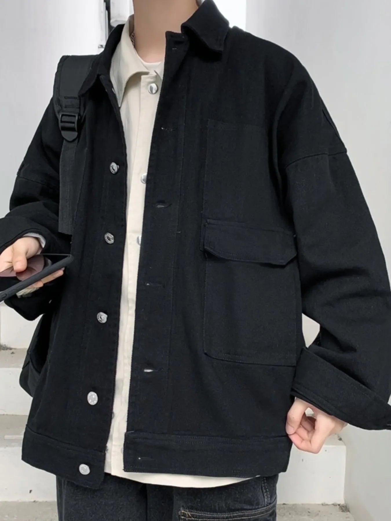 Men's Button Up Drop Shoulder Denim Jacket