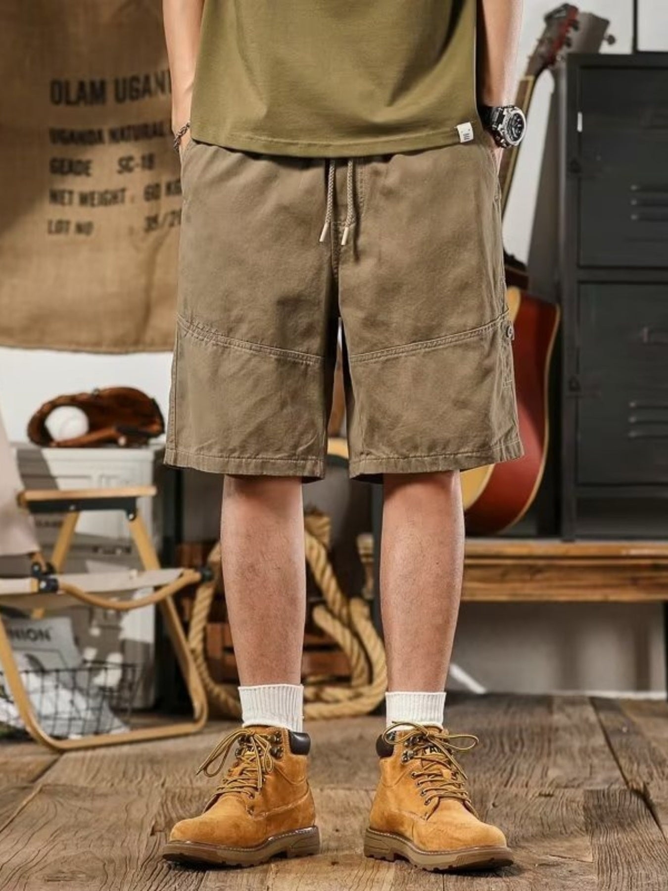 Men's Plus Size Drawstring Shorts with Pockets