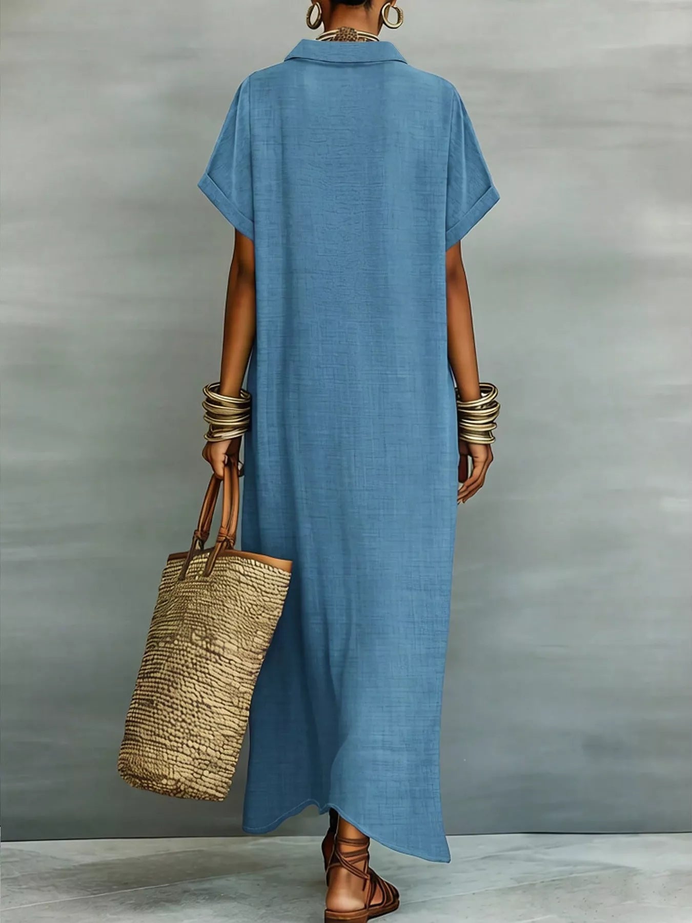 Casual Linen Shirt Dress with Button-Down Front