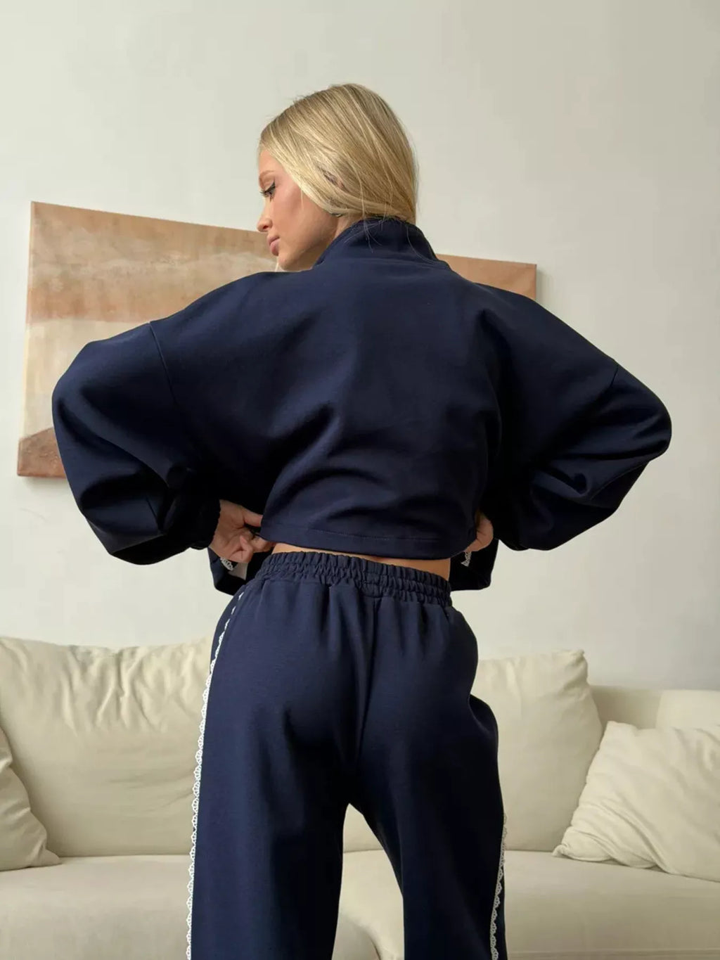 Zip-Up Jacket and Wide-Leg Pants Set