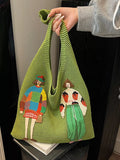 Knitted Embroidered Shoulder Bag