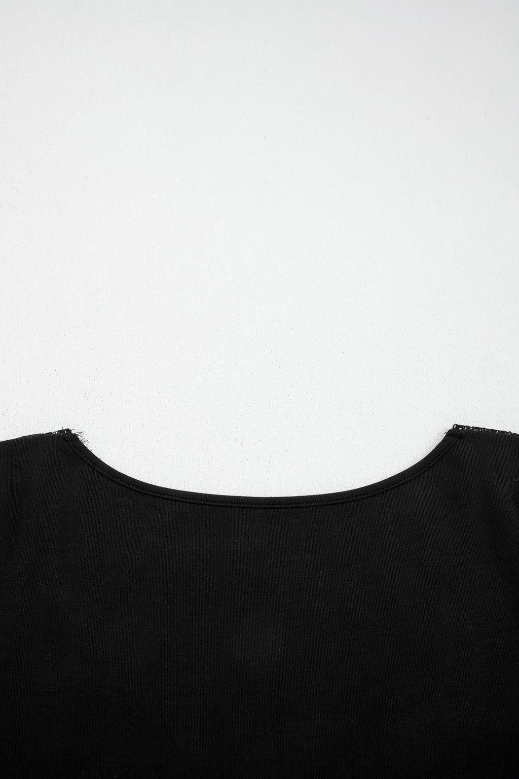 Black Lace Trim Elegant Neckline Long Sleeve Slim Top