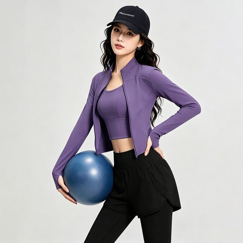 Long, Stand-collar Yoga Jacket For Womenideal For Pilates Outdoor Workouts And Running