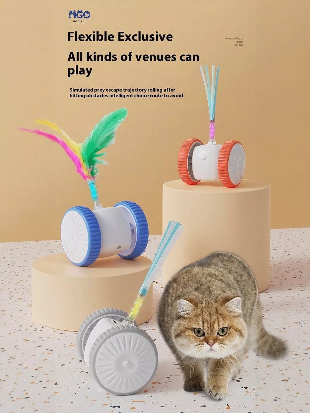 Interactive Self-Rotating Feather Pet Chase Toy