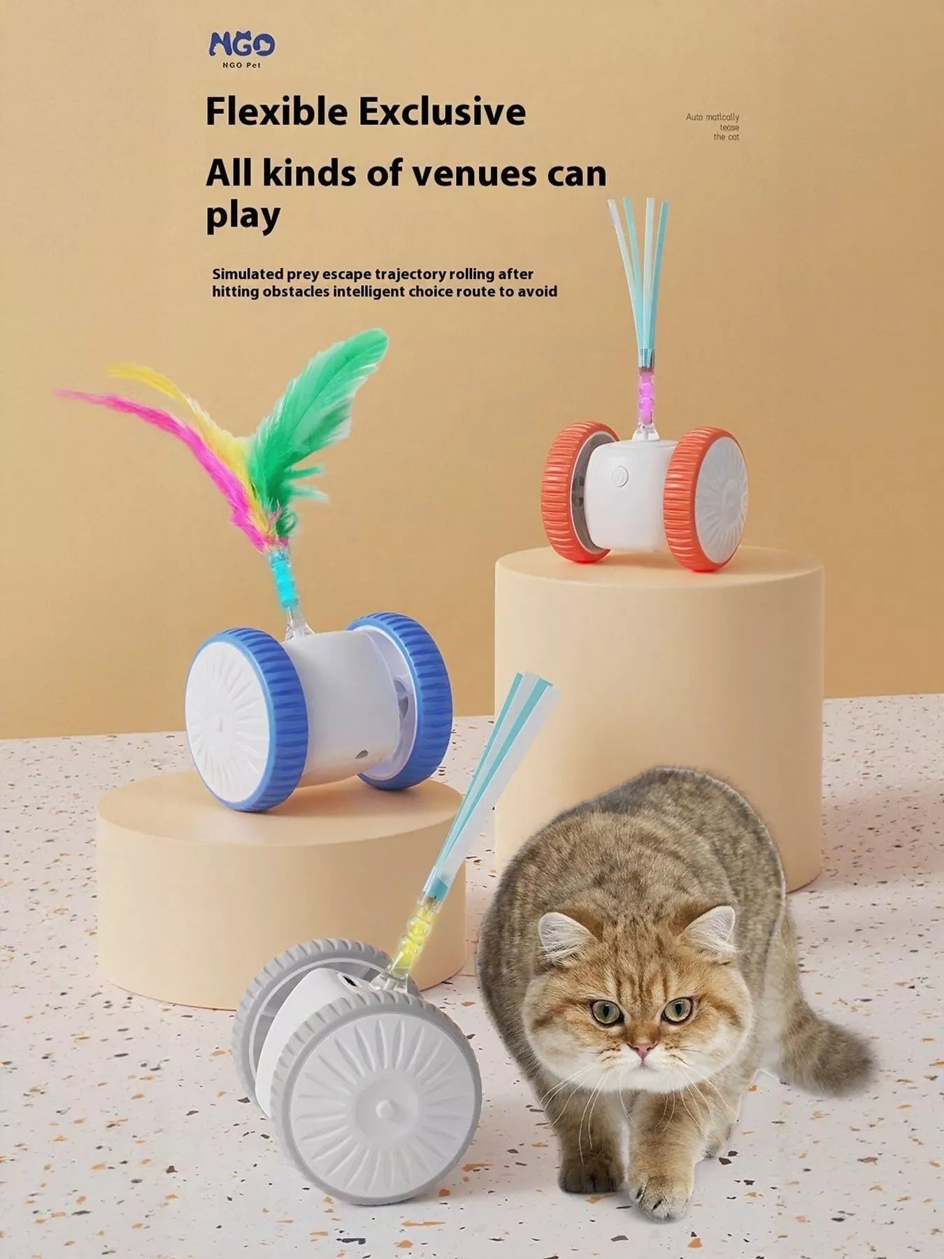 Interactive Self-Rotating Feather Pet Chase Toy