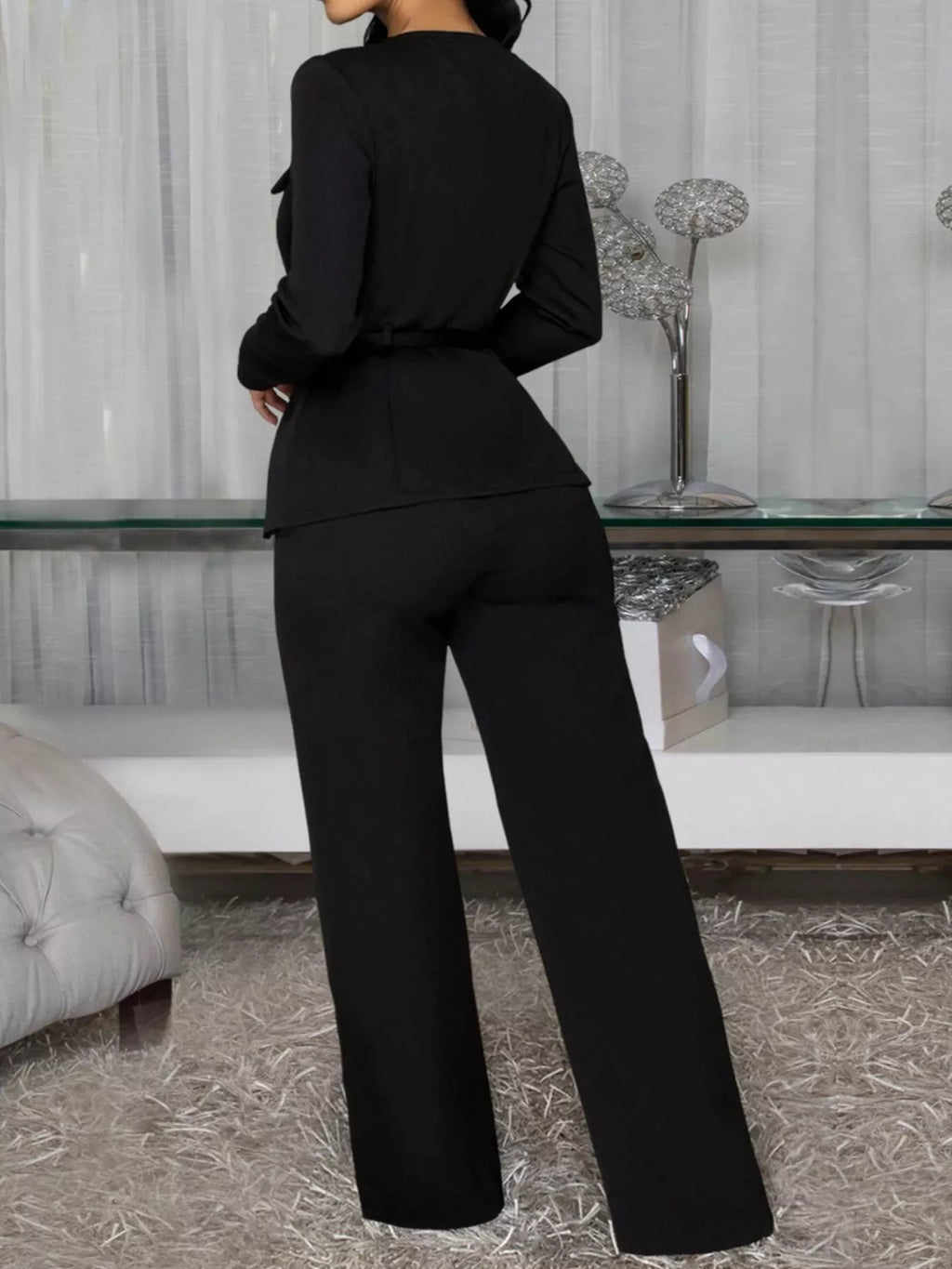 Button Up Long Sleeve Top and Pants Set