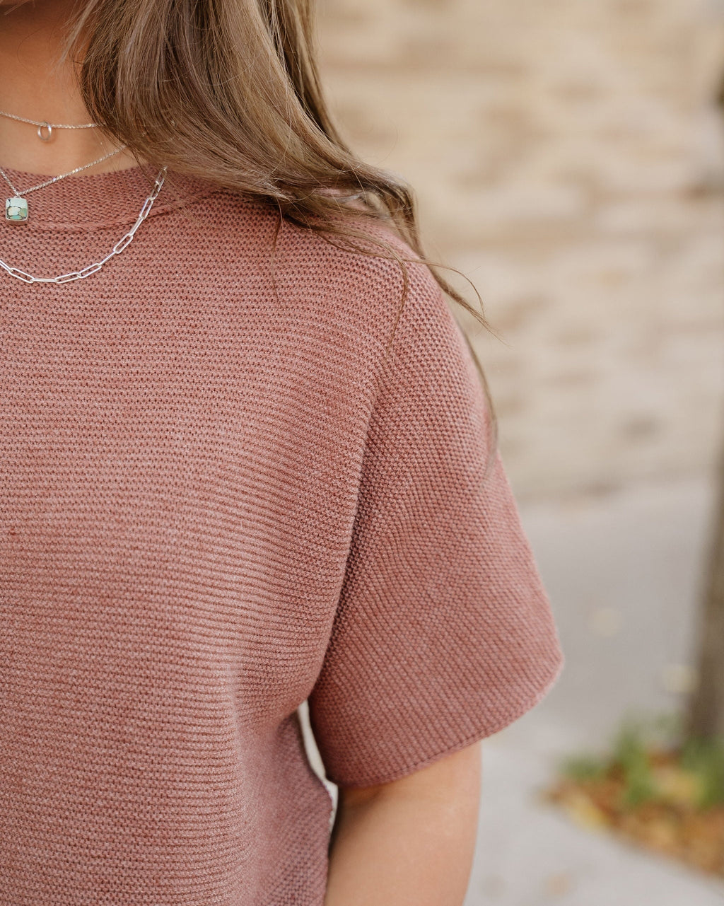 Maya Mock Neck Short Sleeve Sweater - Brown