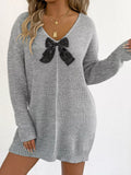 Bow Ribbed Knit Sweater Dress