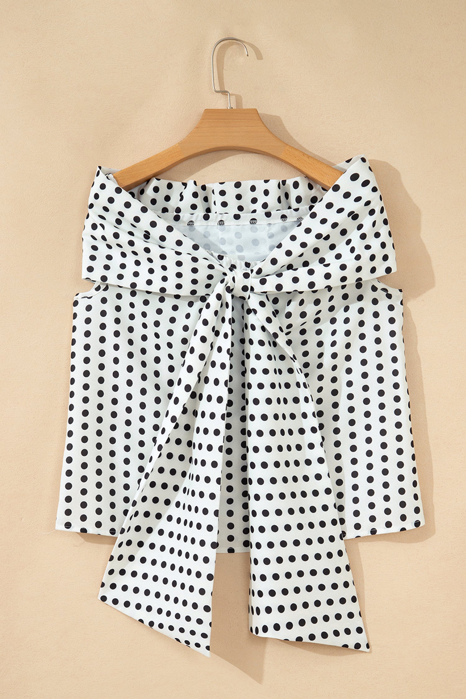 White Polka Dot Off Shoulder Bow Knot Short Sleeve Blouse