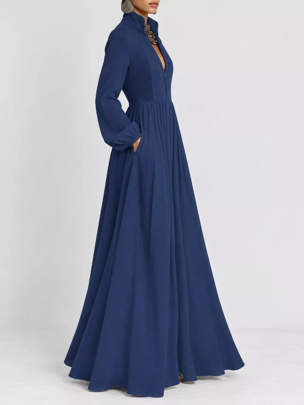Full Size Long-Sleeve Button Front Maxi Dress Plus Size