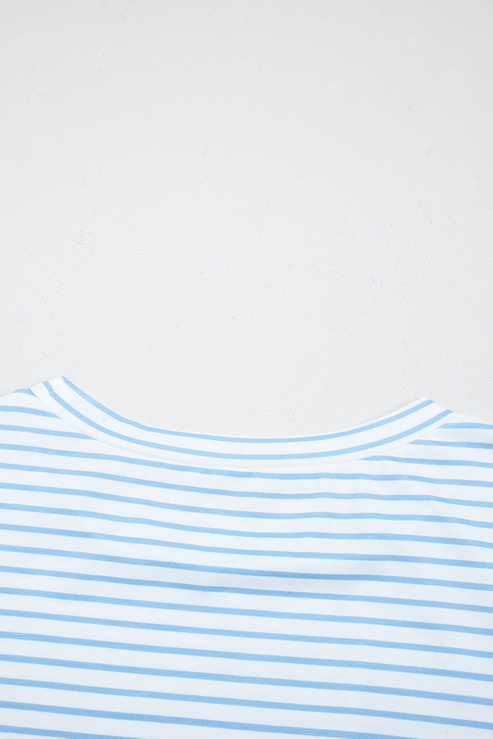 Sky Blue Stripe Floral Three Quarter Sleeves Patchwork Drop Shoulder Top