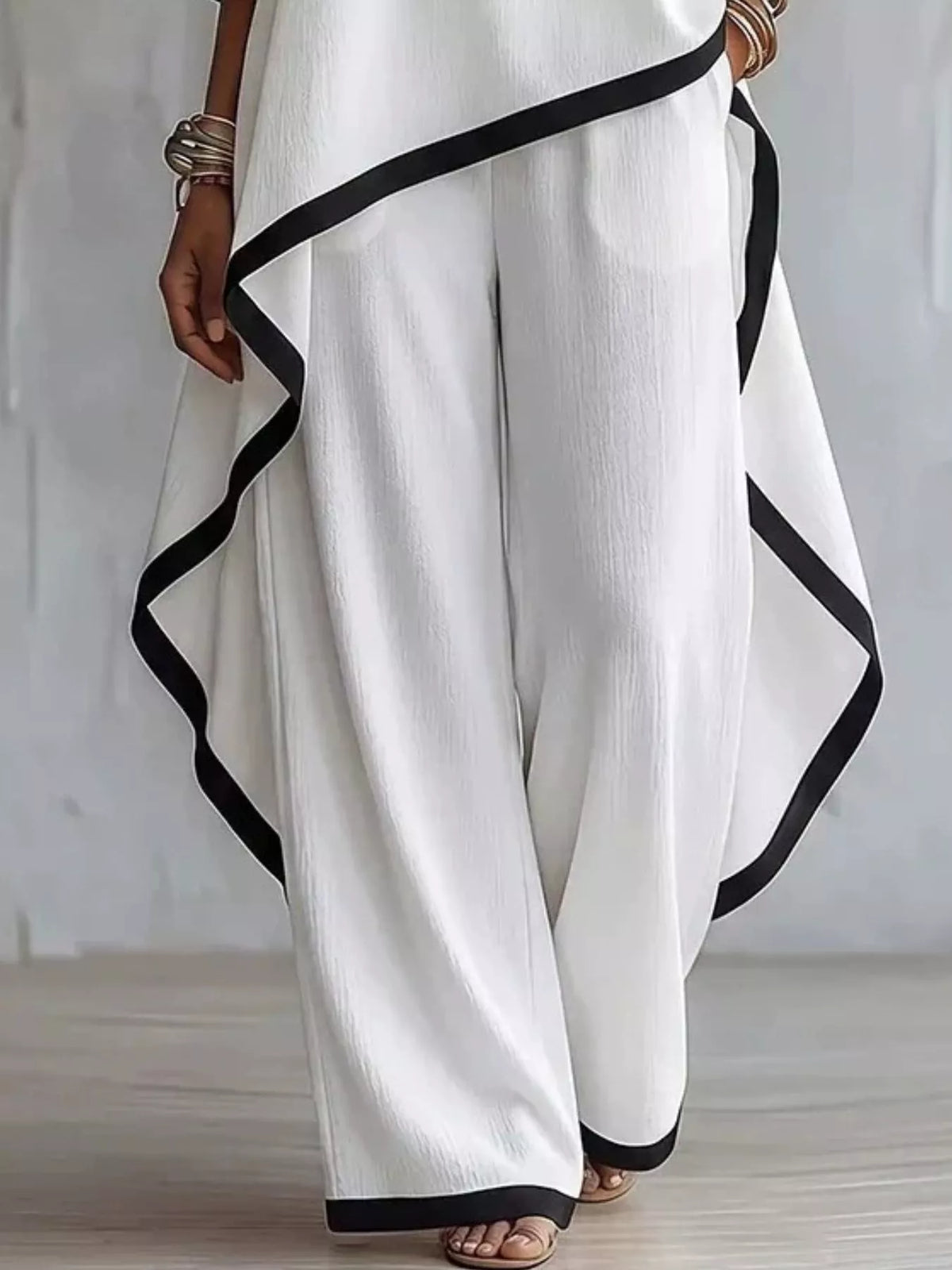 Full Size Contrast Trim High-Low Top and Pants Set Plus Size