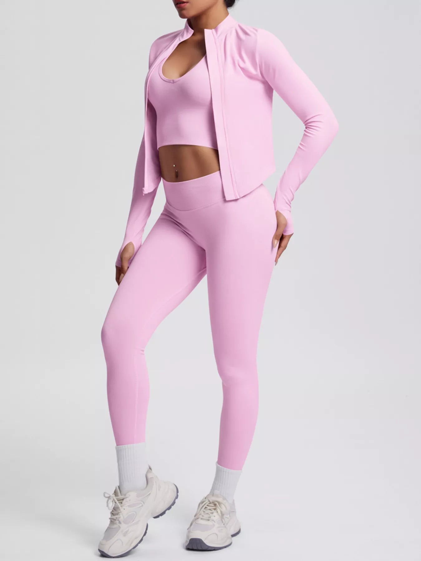 Tank & Zip-Up Jacket and Leggings Three-Piece Active Set