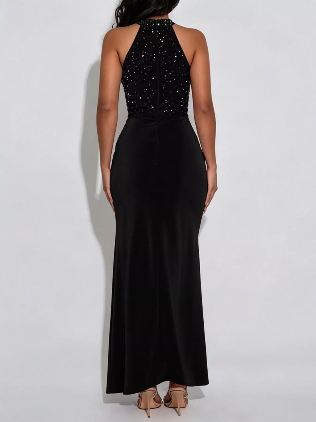 Slit Rhinestone Sleeveless Maxi Dress