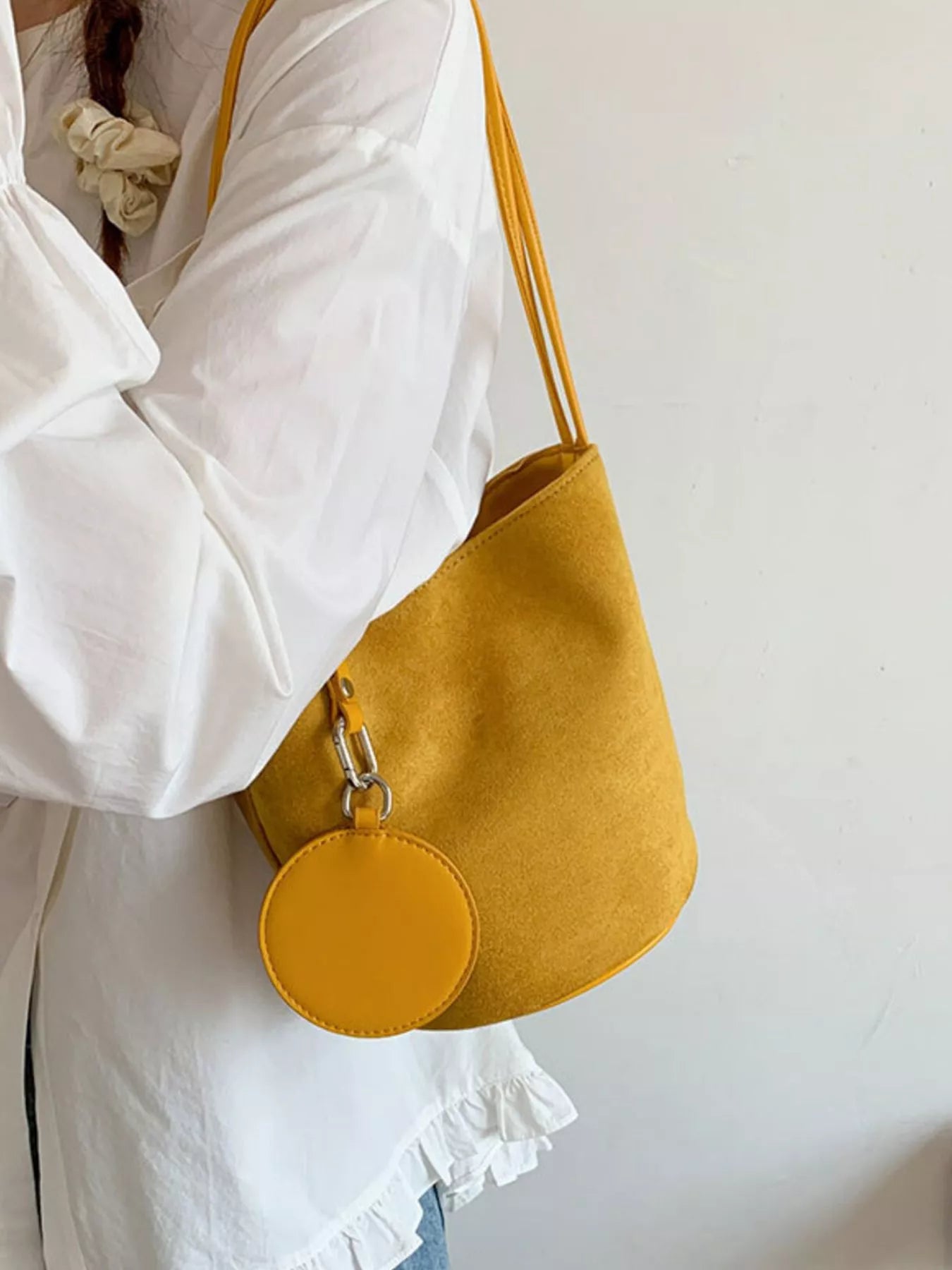 Suede Solid Color Bucket Bag