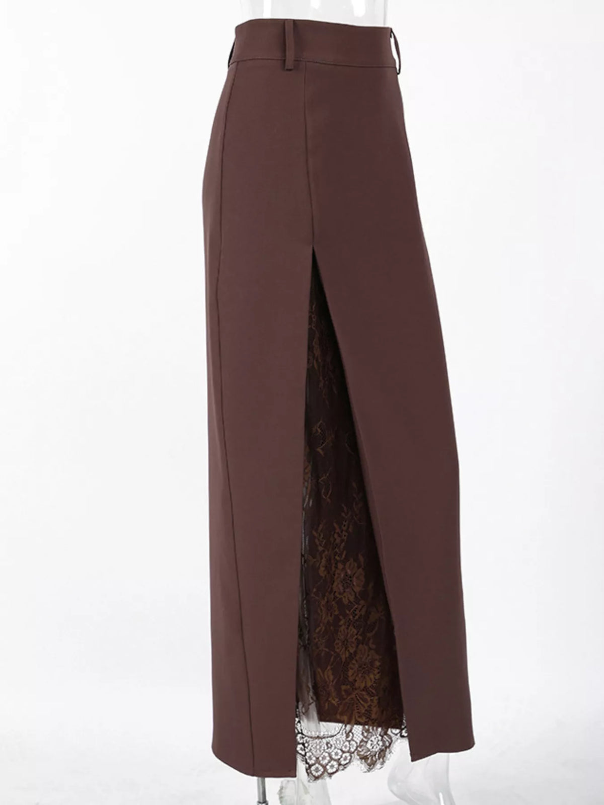 Elegant Lace-Trimmed Slit A-Line Skirt