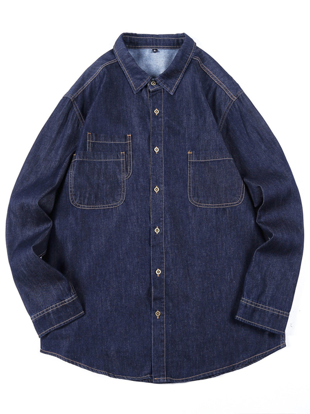Men's Plus Size Button Up Long Sleeve Denim Shirt