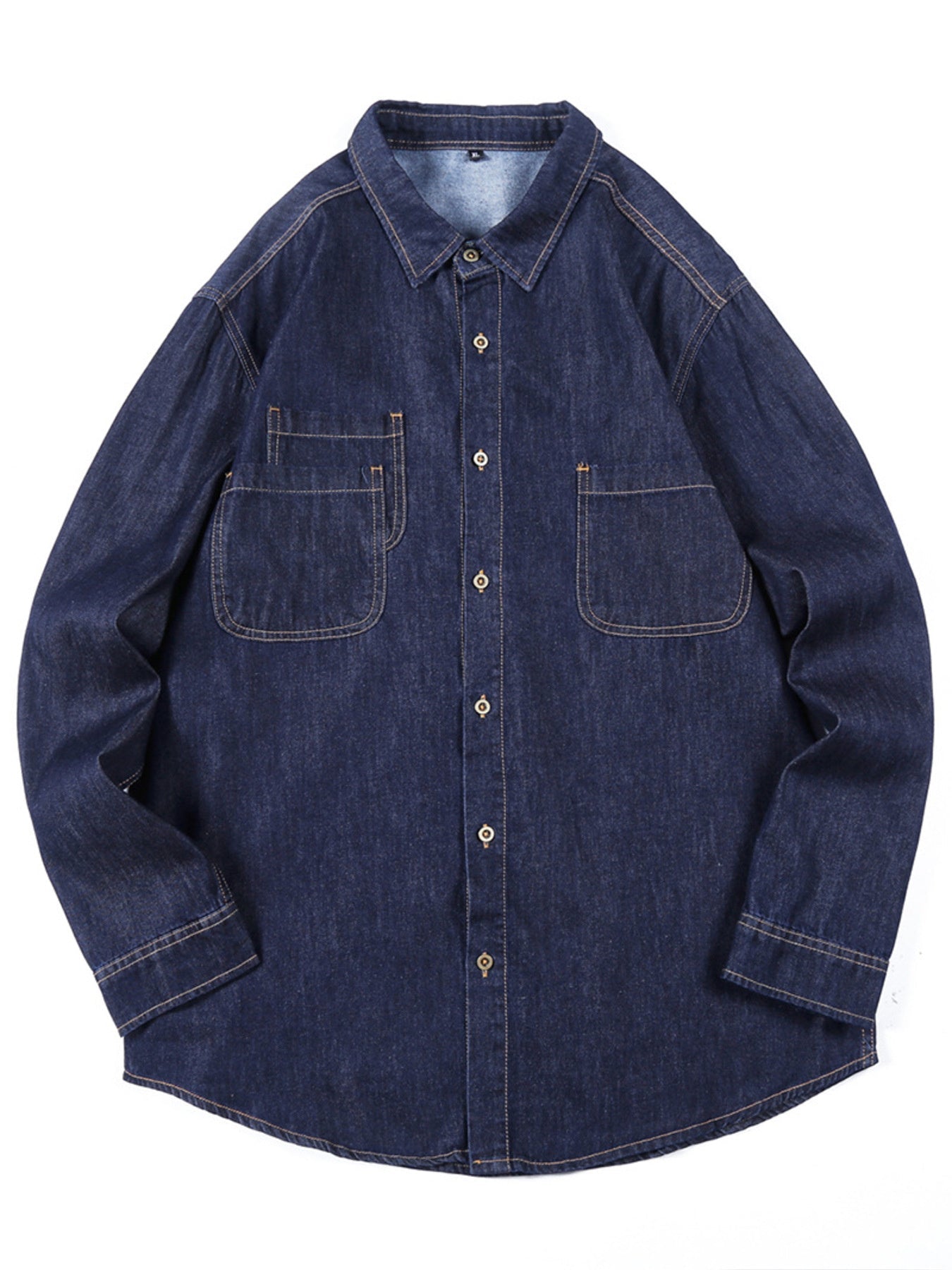 Men's Plus Size Button Up Long Sleeve Denim Shirt