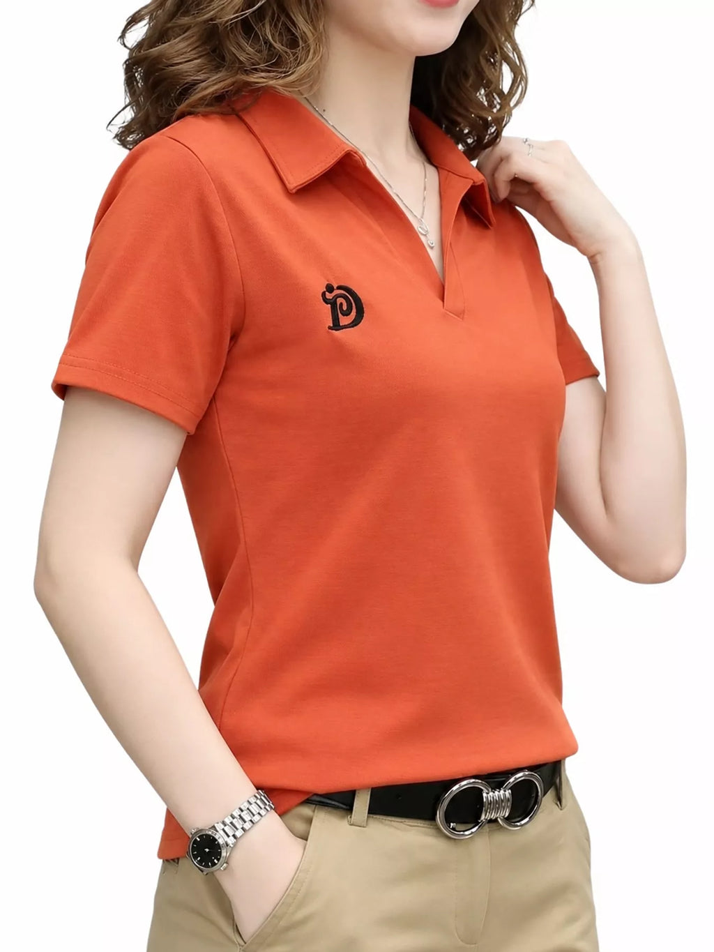 Plus Size Collared Neck Short-Sleeve Polo